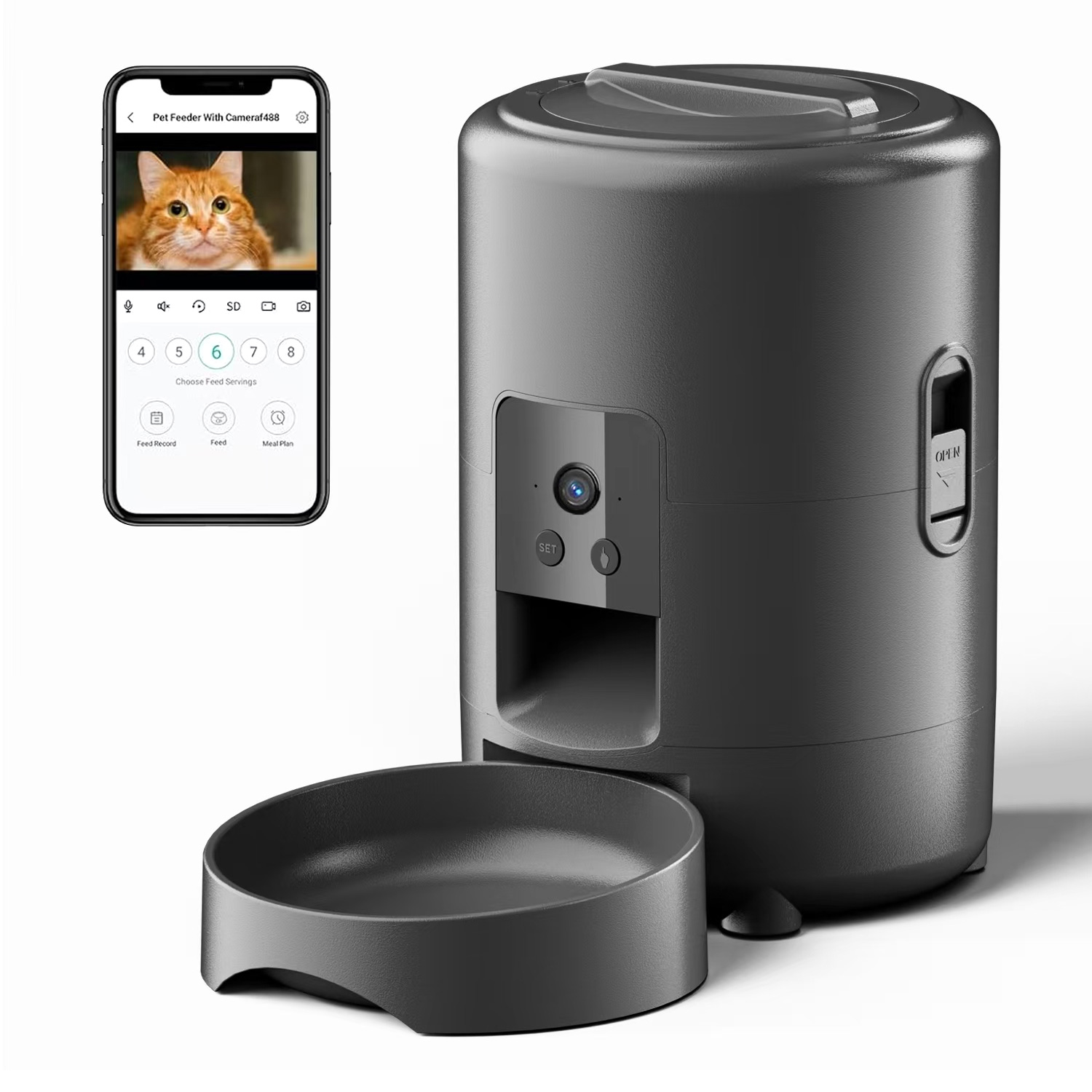 Kitchen Appliances Video - 2L Druckknopf-WLAN-Kamera USB Automatischer Haustierfutterautomat Intelligenter
