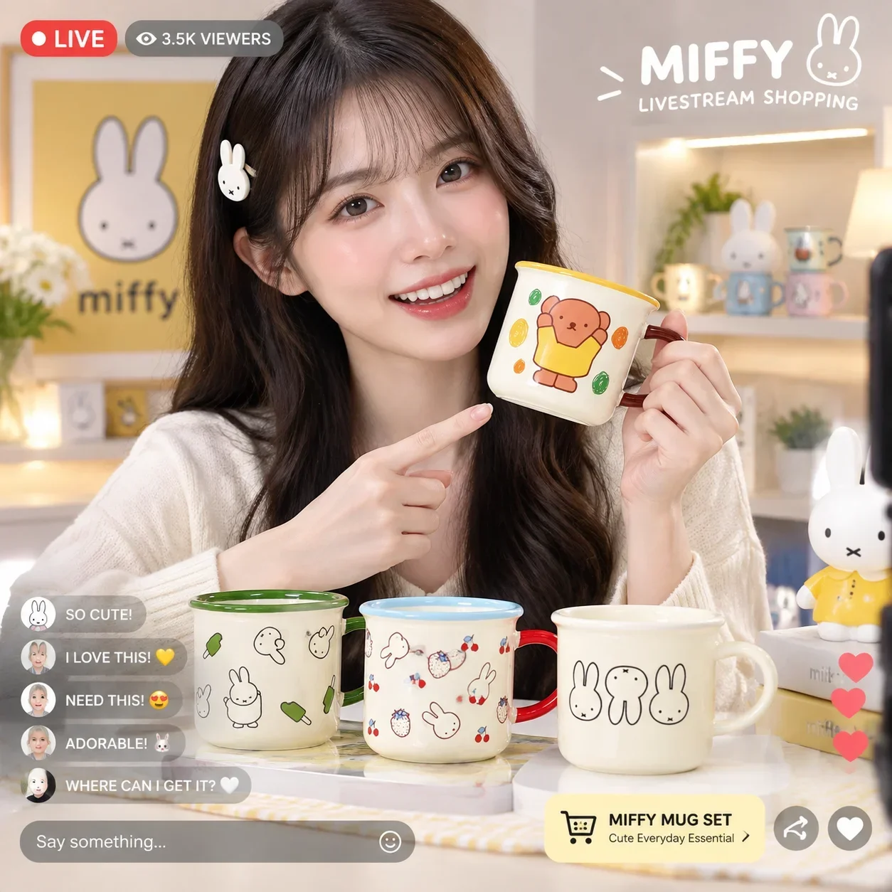 Microwave Oven - Miffy Kawaii Große Keramik-Kaffeetasse, mikrowellengeeignet, hitzebeständig,